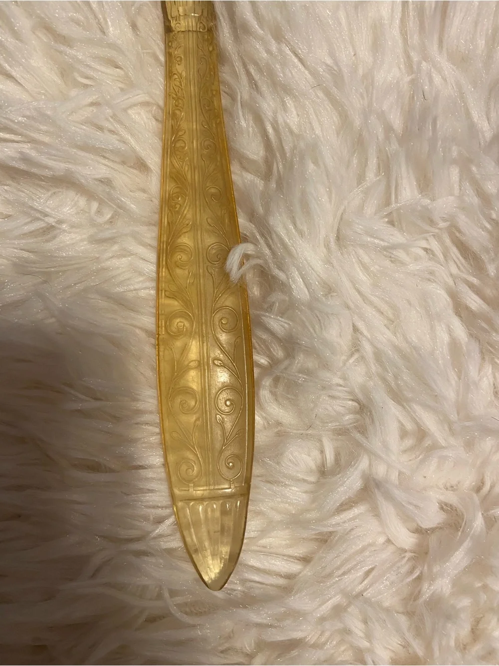 Vintage Celluloid Gold Beige Hand Mirror 13”